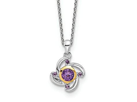 Rhodium Over Sterling Silver with 14K Accent Amethyst and Pink Quartz 18-inch Necklace