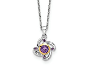 Rhodium Over Sterling Silver with 14K Accent Amethyst and Pink Quartz 18-inch Necklace