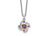 Rhodium Over Sterling Silver with 14K Accent Amethyst and Pink Quartz 18-inch Necklace