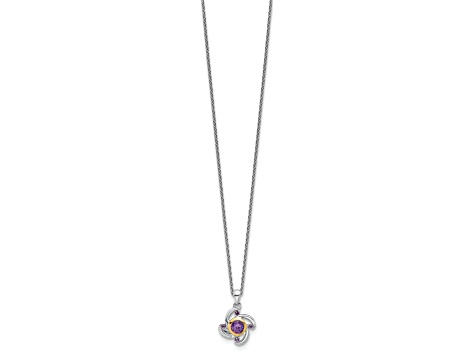 Rhodium Over Sterling Silver with 14K Accent Amethyst and Pink Quartz 18-inch Necklace