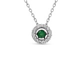 Emerald with Lab Grown Diamond Accents Rhodium Over Sterling Silver Necklace 0.30ctw