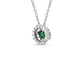 Emerald with Lab Grown Diamond Accents Rhodium Over Sterling Silver Necklace 0.30ctw