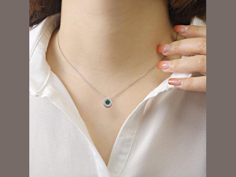 Emerald with Lab Grown Diamond Accents Rhodium Over Sterling Silver Necklace 0.30ctw