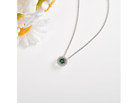 Emerald with Lab Grown Diamond Accents Rhodium Over Sterling Silver Necklace 0.30ctw