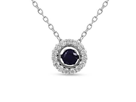 Blue Sapphire with Lab Grown Diamond Accents Rhodium Over Sterling Silver Necklace 0.35ctw