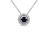 Blue Sapphire with Lab Grown Diamond Accents Rhodium Over Sterling Silver Necklace 0.35ctw