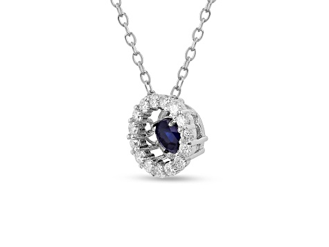 Blue Sapphire with Lab Grown Diamond Accents Rhodium Over Sterling Silver Necklace 0.35ctw