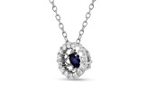 Blue Sapphire with Lab Grown Diamond Accents Rhodium Over Sterling Silver Necklace 0.35ctw