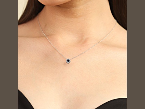 Blue Sapphire with Lab Grown Diamond Accents Rhodium Over Sterling Silver Necklace 0.35ctw