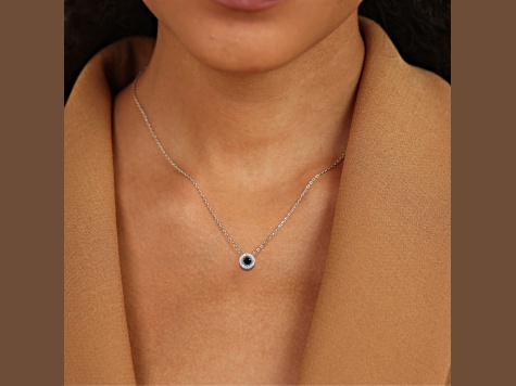 Blue Sapphire with Lab Grown Diamond Accents Rhodium Over Sterling Silver Necklace 0.35ctw