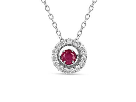 Ruby with Lab Grown Diamond Accents Rhodium Over Sterling Silver Necklace 0.35ctw