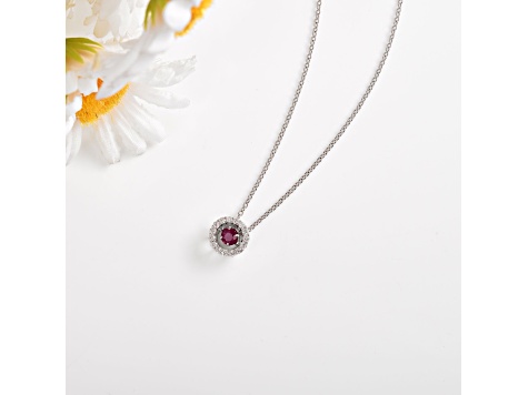 Ruby with Lab Grown Diamond Accents Rhodium Over Sterling Silver Necklace 0.35ctw