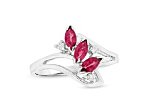 0.41ctw Diamond and Ruby Marquise Ring in 14k White Gold