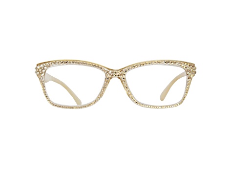 Gold Crystal Rectangular Frame Reading Glasses. Strength 1.50