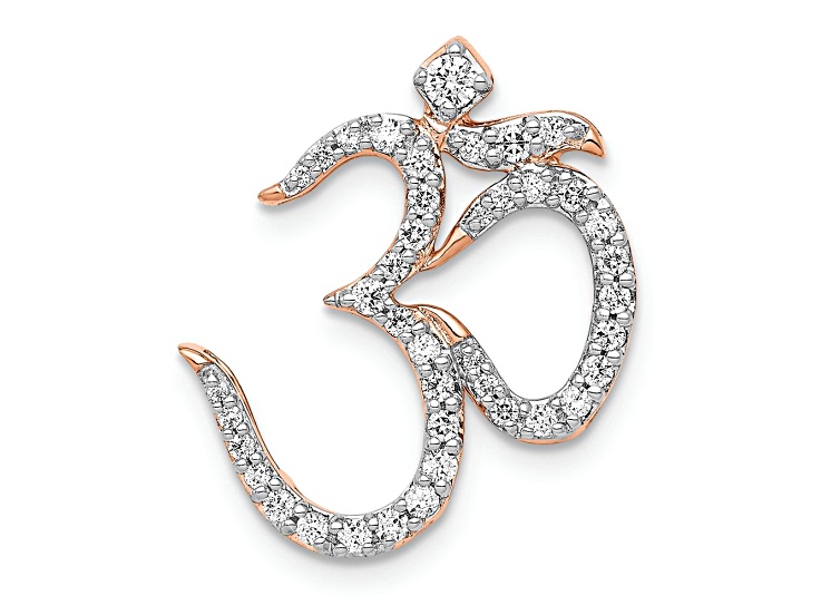 14k Rose Gold and Rhodium Over 14k Rose Gold Diamond Om Chain Slide Pendant