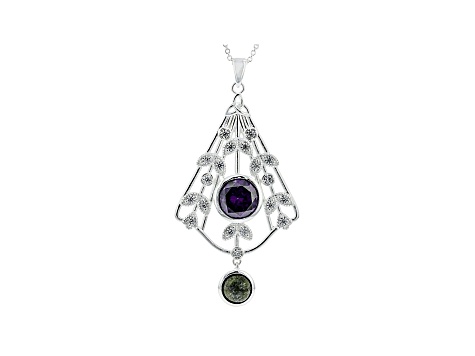 Amethyst Colored Cubic Zirconia & Connemara Marble Silvertone Pendant