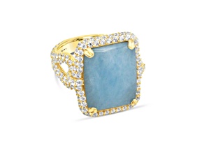 Judith Ripka 7.5ct Milky Aquamarine And 2.63ctw Bella Luce 14K Gold Clad Ring