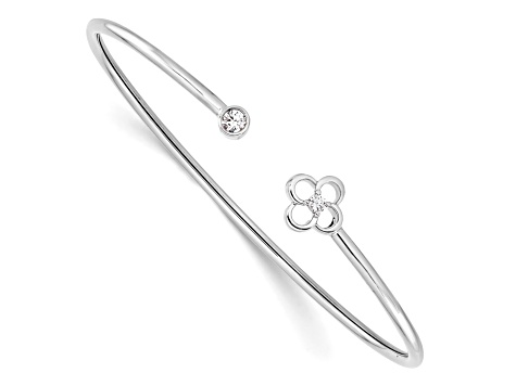 14K White Gold Lab Grown Diamond VS/SI GH, Floral Flexible Bangle