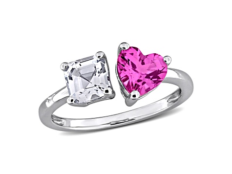 2 1/2 CT TGW Created Pink and White Sapphire Open Heart Ring in Sterling Silver