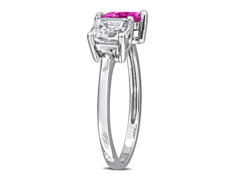 2 1/2 CT TGW Created Pink and White Sapphire Open Heart Ring in Sterling Silver