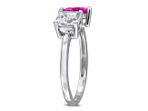 2 1/2 CT TGW Created Pink and White Sapphire Open Heart Ring in Sterling Silver