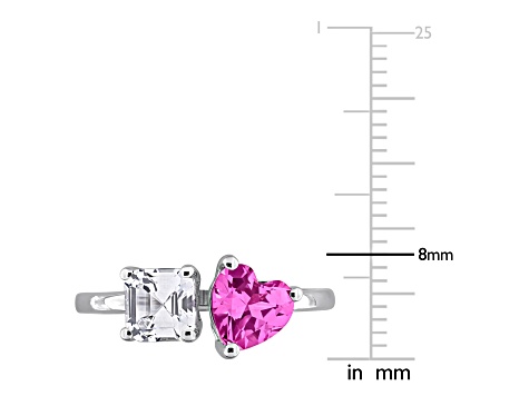 2 1/2 CT TGW Created Pink and White Sapphire Open Heart Ring in Sterling Silver