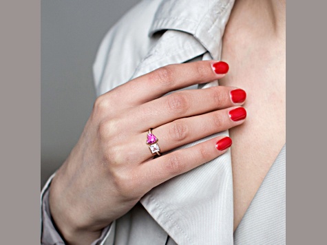 2 1/2 CT TGW Created Pink and White Sapphire Open Heart Ring in Sterling Silver