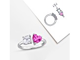 2 1/2 CT TGW Created Pink and White Sapphire Open Heart Ring in Sterling Silver