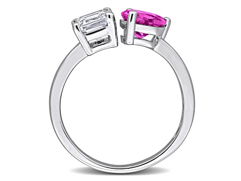 2 1/2 CT TGW Created Pink and White Sapphire Open Heart Ring in Sterling Silver