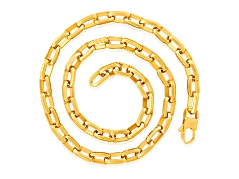 Invicta Jewelry Men's Beveled Edge Large Oval Link Yellow Steel Chain Necklace (10mm) - 24"