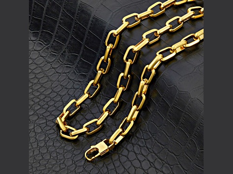 Invicta Jewelry Men's Beveled Edge Large Oval Link Yellow Steel Chain Necklace (10mm) - 24"