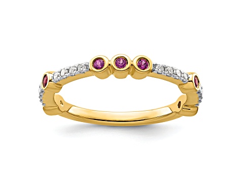 14K Yellow Gold Stackable Expressions Rhodolite Garnet and Diamond Ring 0.285ctw