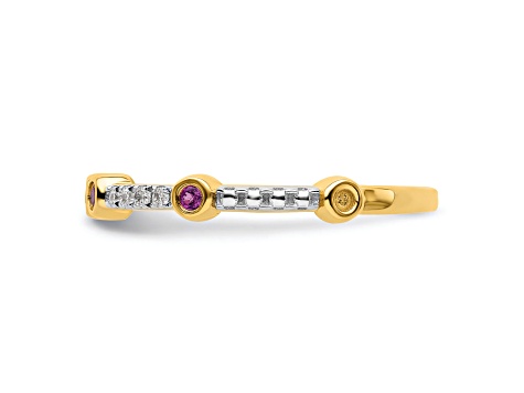 14K Yellow Gold Stackable Expressions Rhodolite Garnet and Diamond Ring 0.285ctw