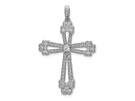 Rhodium Over 14K White Gold 3/8ct. Diamond Budded Cross Pendant