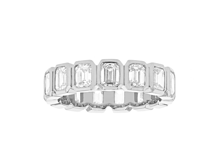 3.30ctw Emerald Cut Lab Grown Diamond Bezel Set Eternity Ring in 14k ...