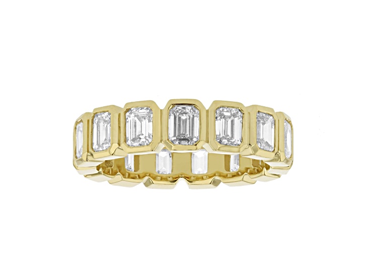 3.30ctw Emerald Cut Lab Grown Diamond Bezel Set Eternity Ring in 14k Yellow Gold