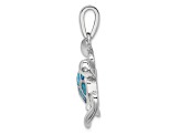 Rhodium Over Sterling Silver Blue Inlay Lab Created Opal Turtle Pendant