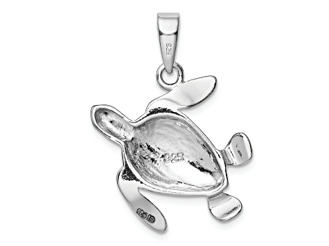 Rhodium Over Sterling Silver Blue Inlay Lab Created Opal Turtle Pendant