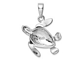Rhodium Over Sterling Silver Blue Inlay Lab Created Opal Turtle Pendant