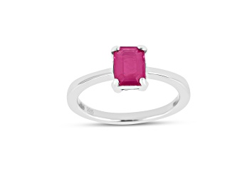 Picture of 7x5mm Rectangular Octagonal Ruby Sterling Silver Ring, 1.5ct