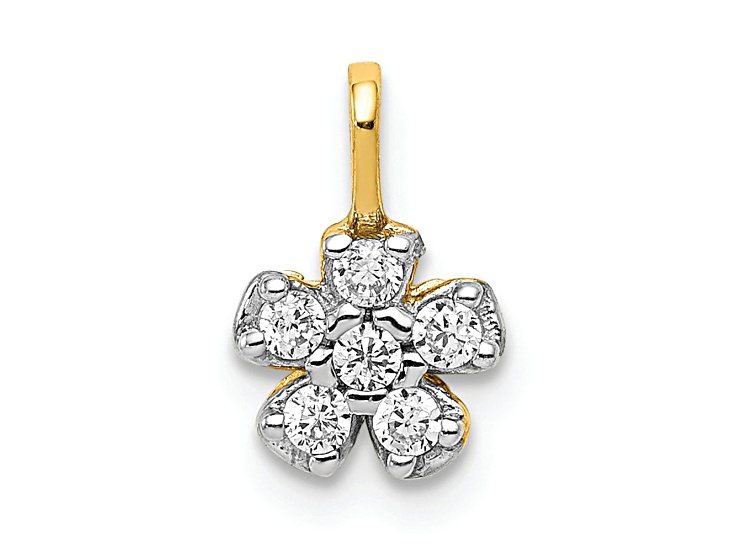 10k Yellow Gold and Rhodium Over 10k Yellow Gold Small Cubic Zirconia Flower Charm