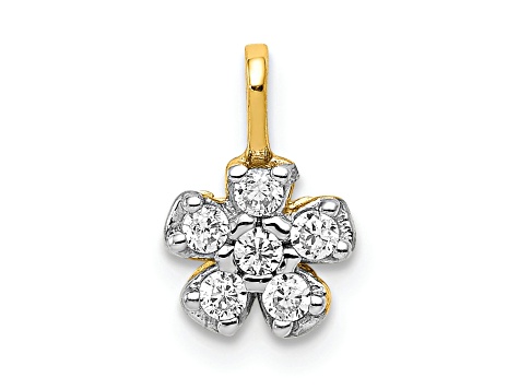 10k Yellow Gold and Rhodium Over 10k Yellow Gold Small Cubic Zirconia Flower Charm