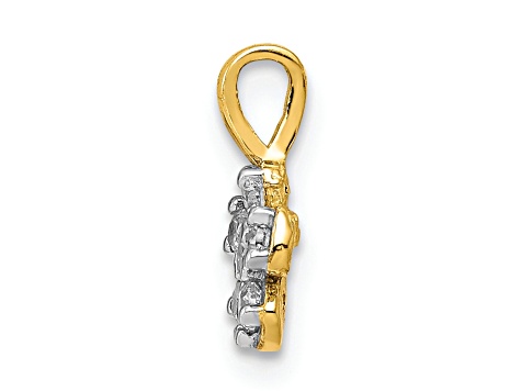 10k Yellow Gold and Rhodium Over 10k Yellow Gold Small Cubic Zirconia Flower Charm