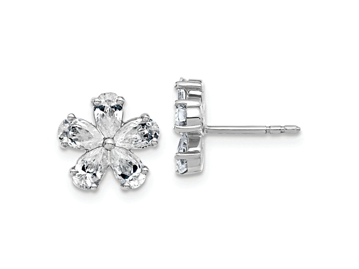 Rhodium Over 14K White Gold Flower D E F Pure Light Moissanite Earrings