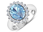 3.44ctw Blue Aquamarine and Diamond 14K White Gold Halo Ring