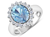3.44ctw Blue Aquamarine and Diamond 14K White Gold Halo Ring
