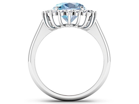 3.44ctw Blue Aquamarine and Diamond 14K White Gold Halo Ring