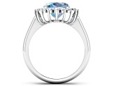 3.44ctw Blue Aquamarine and Diamond 14K White Gold Halo Ring