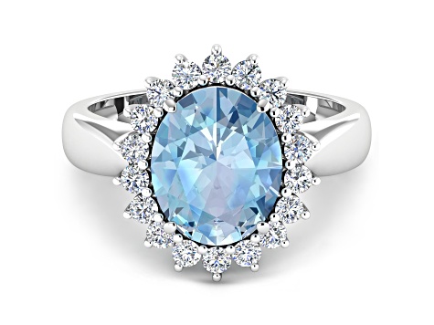 3.44ctw Blue Aquamarine and Diamond 14K White Gold Halo Ring