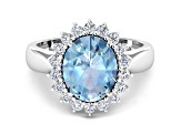 3.44ctw Blue Aquamarine and Diamond 14K White Gold Halo Ring